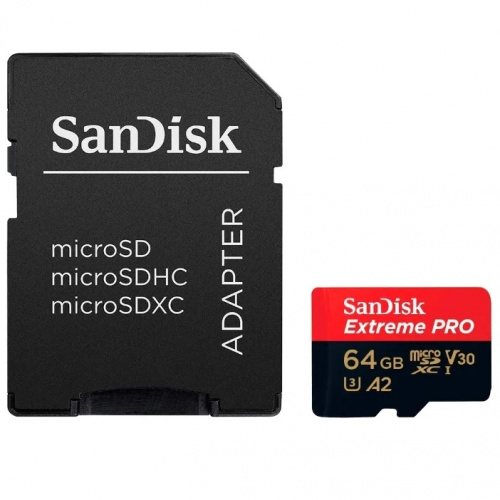 Карта памяти Sandisk Extreme microSDXC для Action Cams 64GB + SD Adapter 160MB/s A2, C10 V30