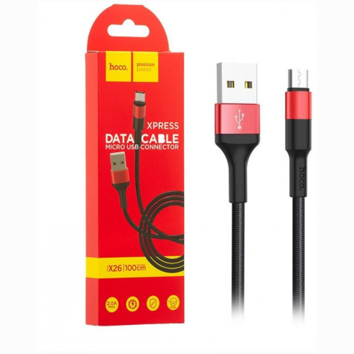Дата-кабель hoco. X26 USB - Micro USB, 1м. Цвет: чёрный/красный